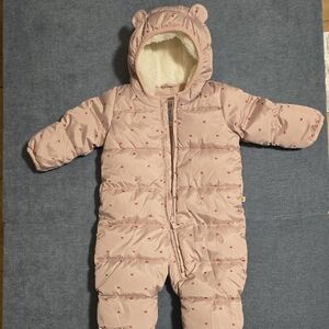Pink Baby Snowsuit with Bear Ears